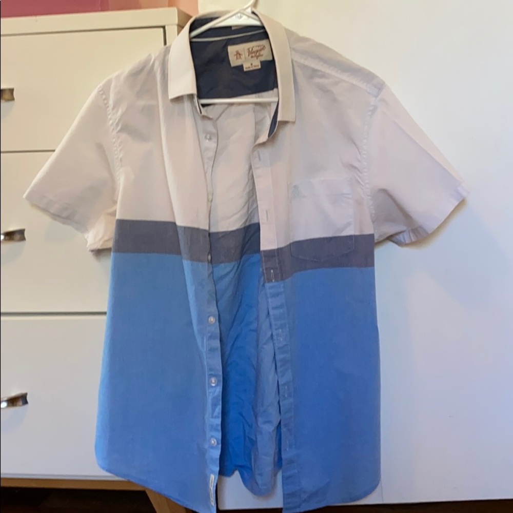 White and blue Penguin S/S button down